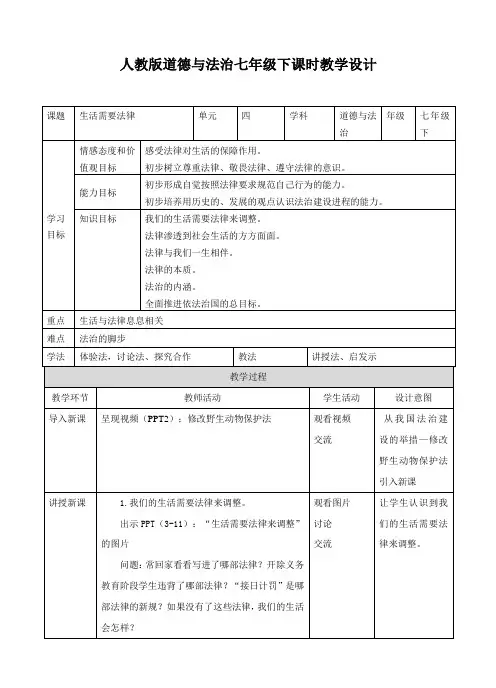 部编《道德与法治》七年级下册_9.1《生活需要法律》教案