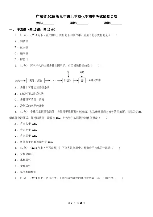 广东省2020版九年级上学期化学期中考试试卷C卷