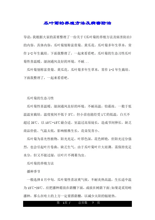 瓜叶菊的养殖方法及病害防治