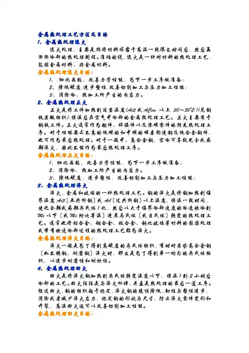 金属热处理工艺方法及目的