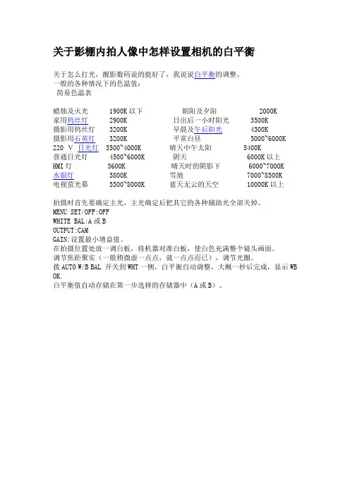 关于影棚内拍人像中怎样设置相机的白平衡