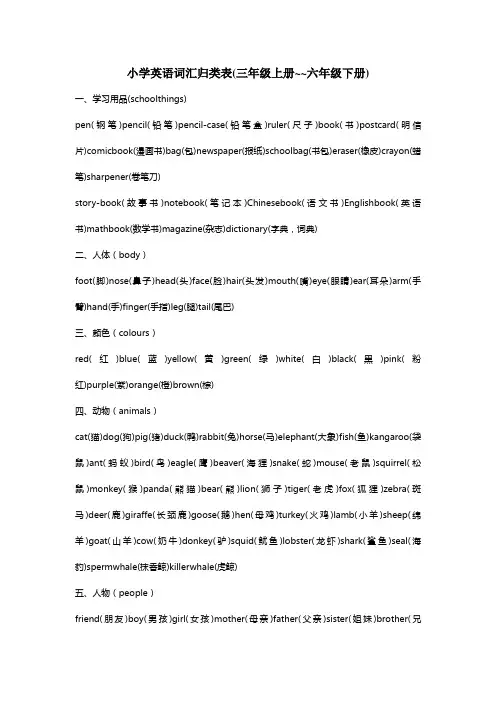 小学英语单词归纳总结
