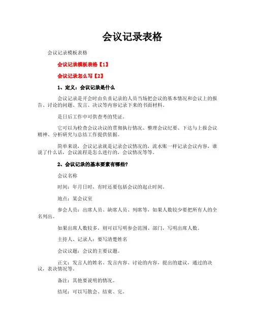 会议记录表格
