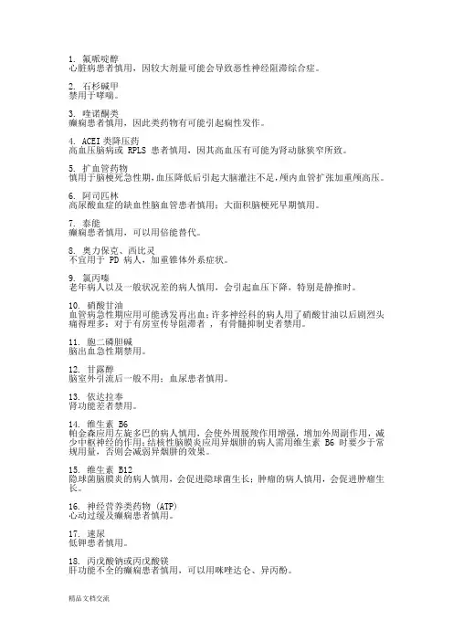 神经内科常用药物用药禁忌
