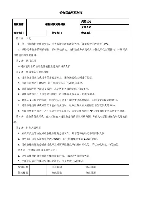 销售回款奖惩制度 3