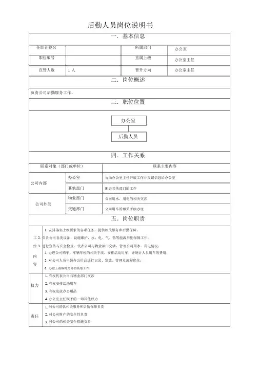 后勤人员岗位说明书