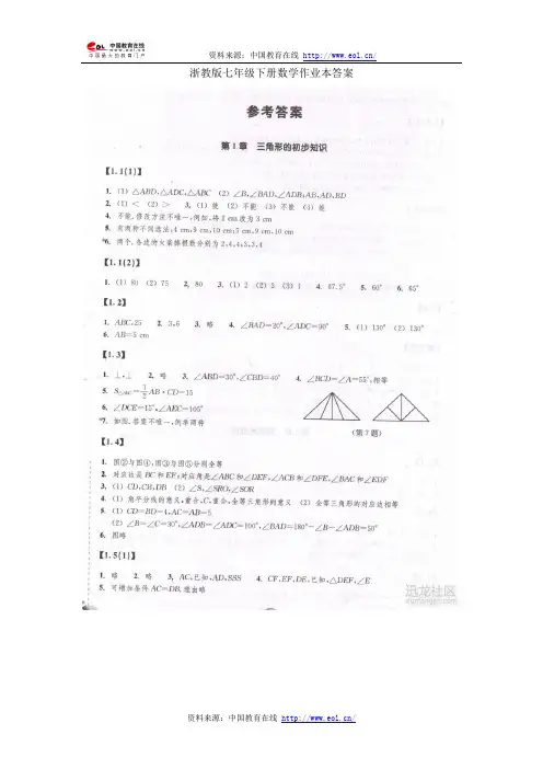 浙教版七年级下册数学作业本答案