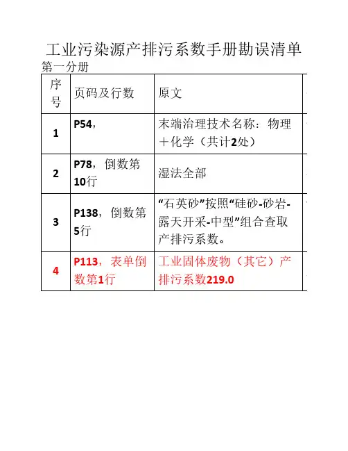 工业污染源产排污系数手册勘误清单