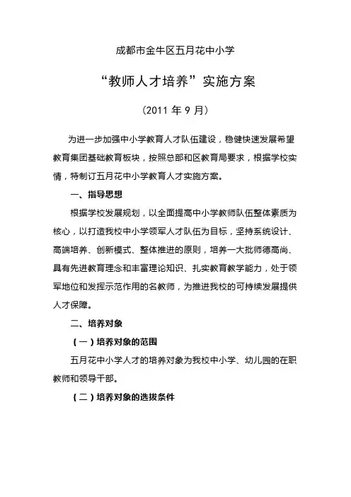 教师人才培养实施方案建