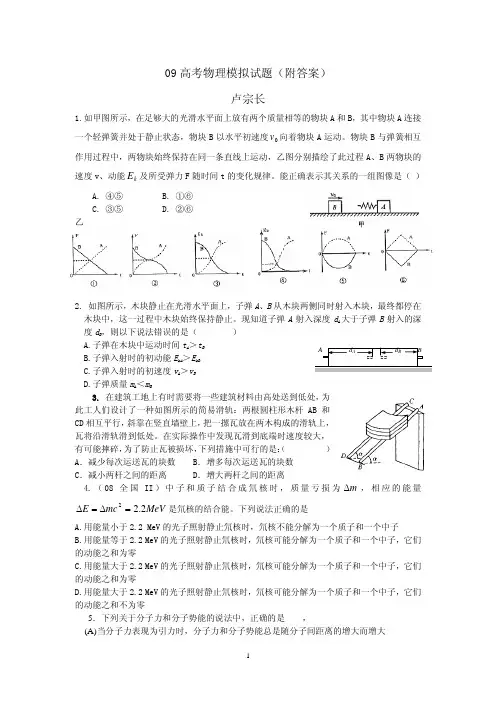 09高考物理模拟试题