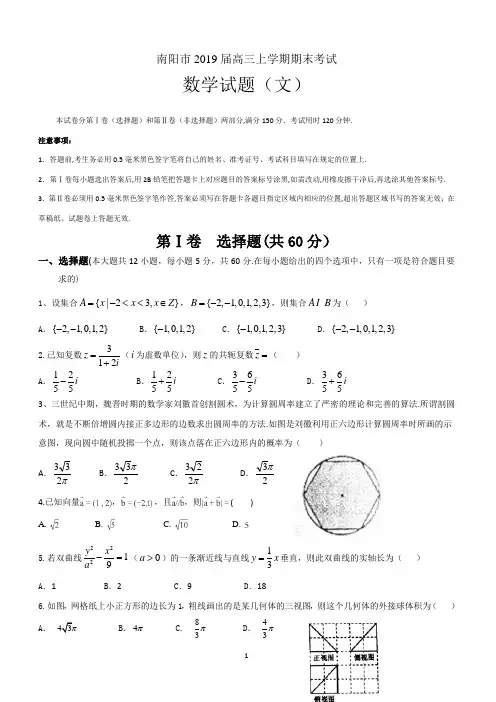 河南省南阳市2019届高三上学期期末质量评估数学(文)试题