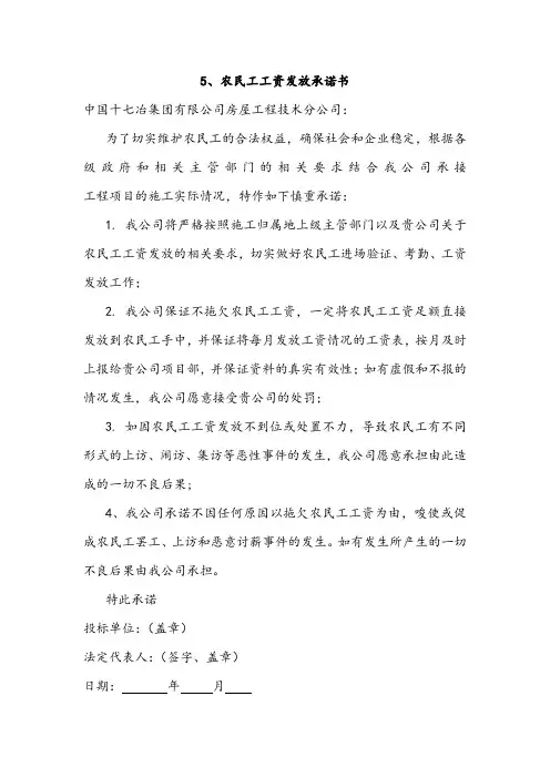 农民工工资发放承诺书 2
