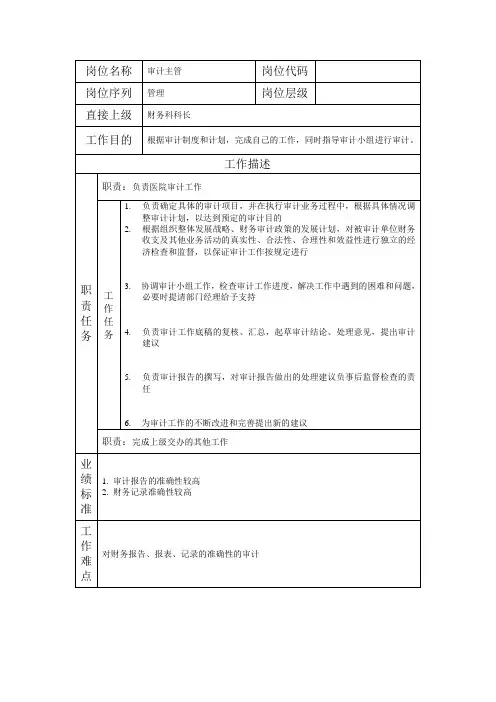 岗位说明书医院审计主管