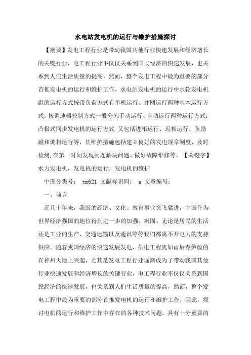水电站发电机运行与维护措施