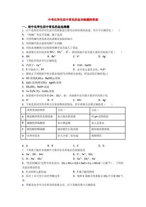 中考化学生活中常见的盐训练题附答案