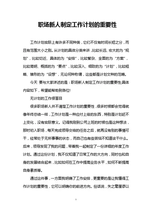 职场新人制定工作计划的重要性