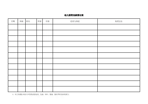 幼儿园常见病登记表