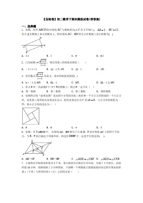 【压轴卷】初二数学下期末模拟试卷(带答案)