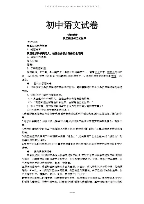 冀教版九下语文爱因斯坦与艺术世界