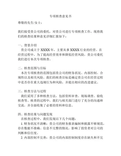 专项核查意见书