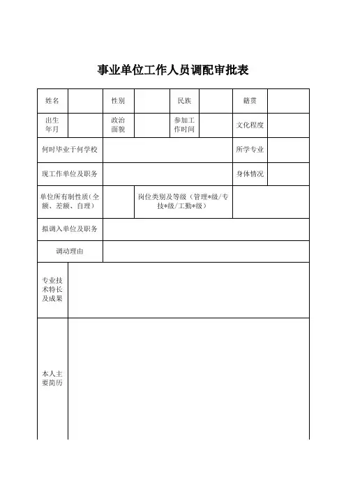 事业单位工作人员调配审批表