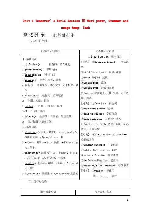 2017_2018学年高中英语Unit3Tomorrow’sWorldSectionⅢWordpower,Grammarandusage