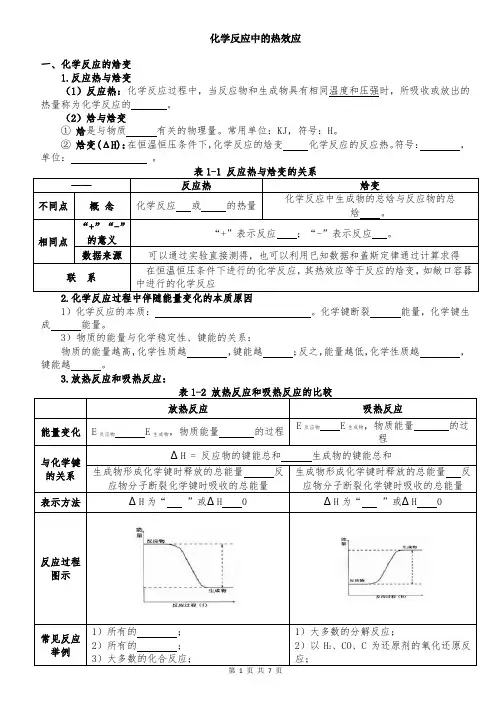 化学反应的热效应知识点总结及练习