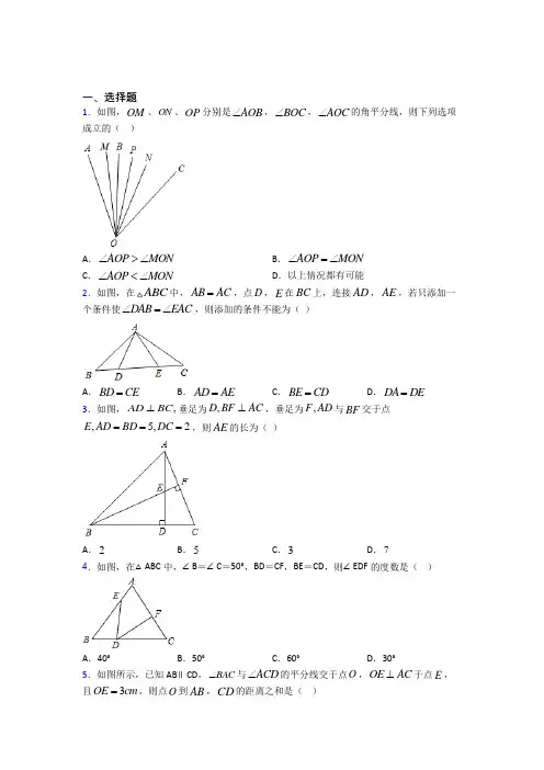 武汉市八年级数学上册第二单元《全等三角形》检测(包含答案解析)
