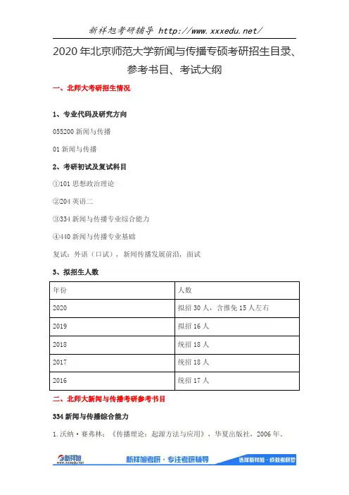 2020年北京师范大学新闻与传播专硕考研招生目录、参考书目、考试大纲