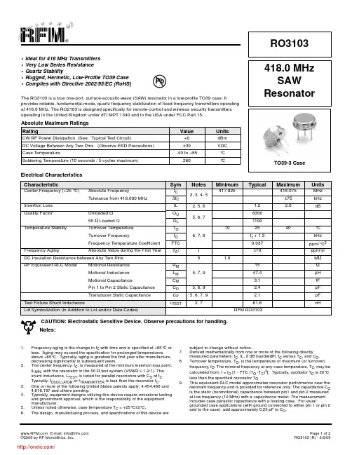 RO3103;中文规格书,Datasheet资料