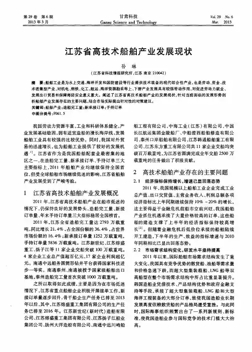 江苏省高技术船舶产业发展现状