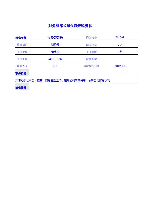 财务部岗位职责说明书1 2