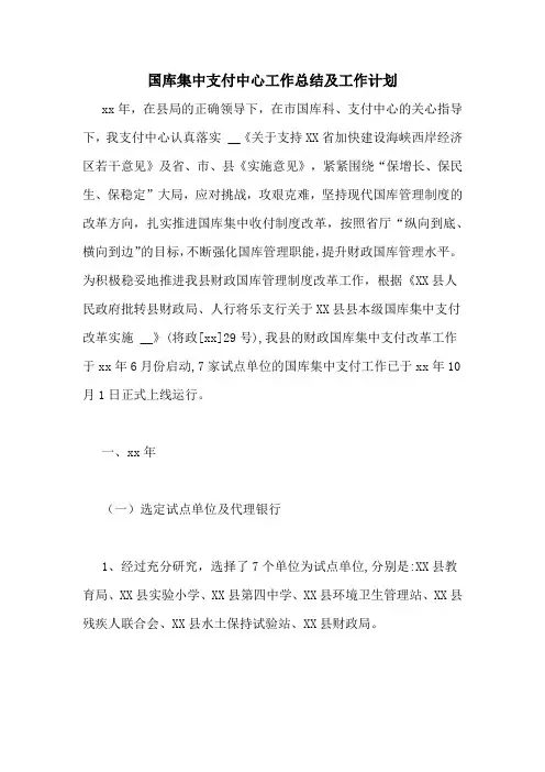 2020年国库集中支付中心工作总结及工作计划