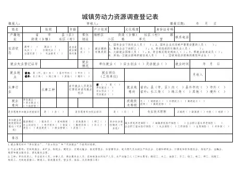 城镇劳动力资源调查登记表