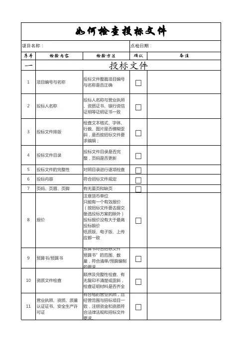 投标文件检查明细