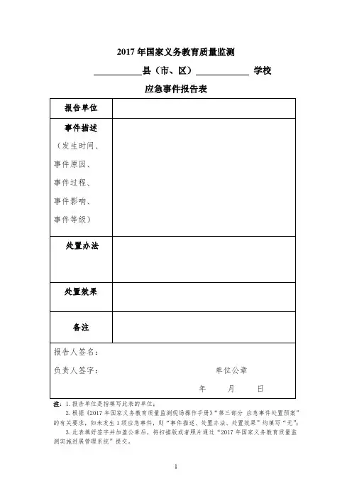 样本校测试工作应急事件报告表