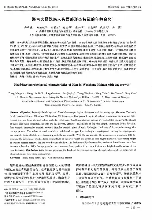 海南文昌汉族人头面部形态特征的年龄变化