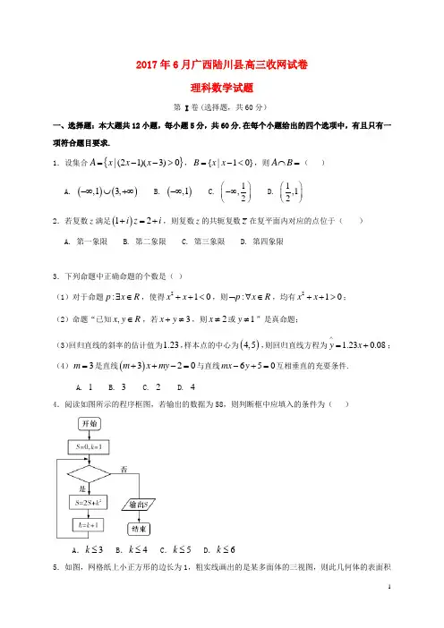 广西陆川县2017届高三数学下学期6月收网试题理