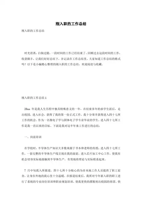 刚入职的工作总结