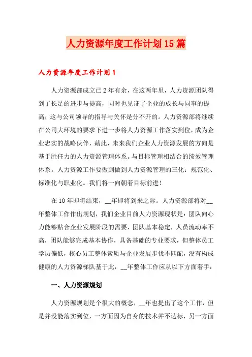 人力资源年度工作计划15篇