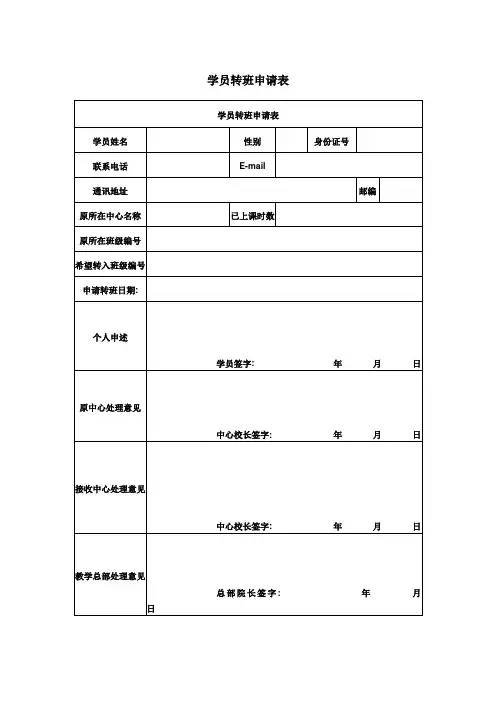 培训机构-学员转班申请表