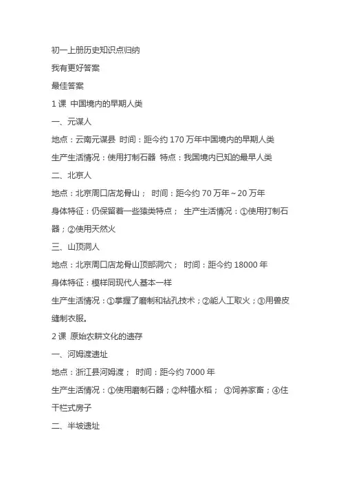 初一历史知识点归纳