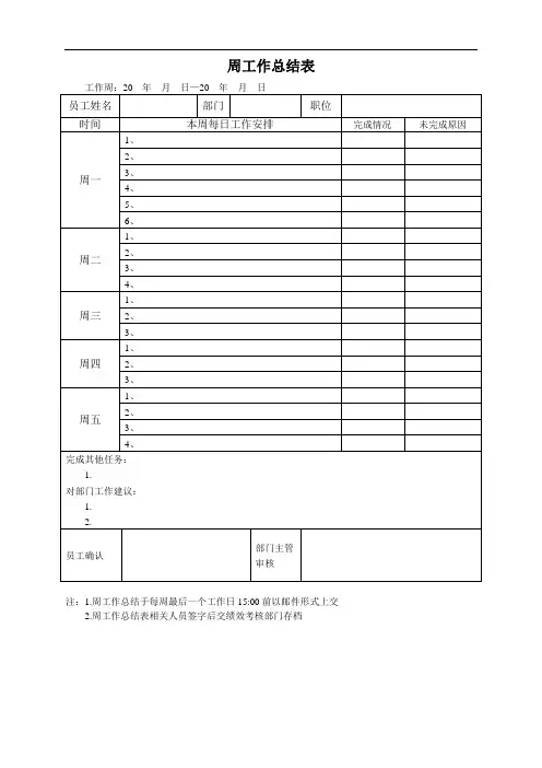 周工作计划和总结表