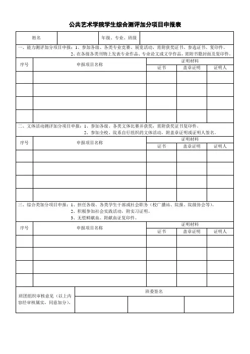 综合测评加分表格