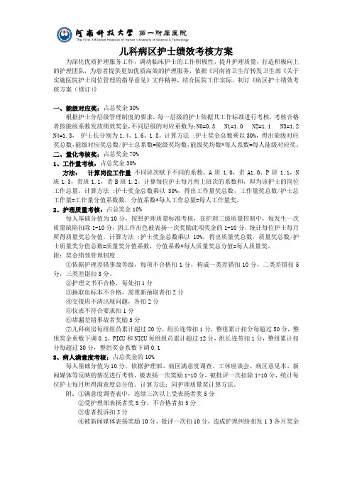 儿科病区护士绩效考核方案