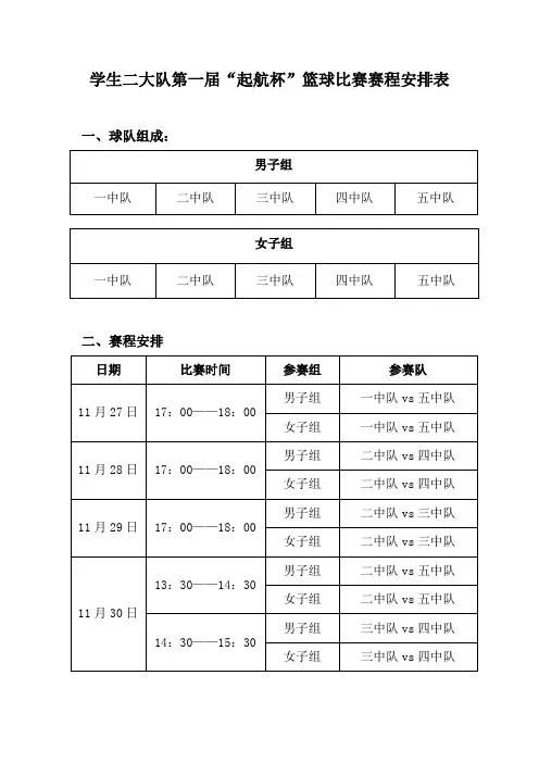 篮球赛赛程安排