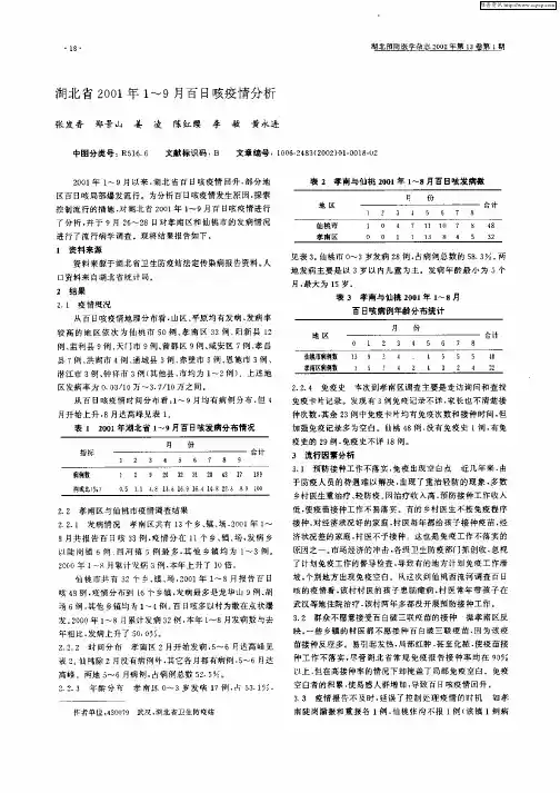 湖北省2001年1—9月百日咳疫情分析