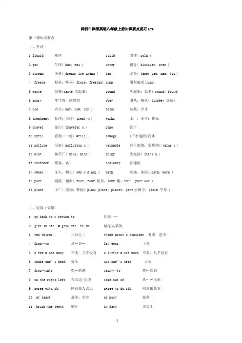 深圳牛津版英语八年级上册知识要点复习1-6
