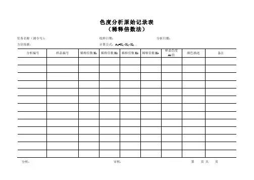 色度分析原始记录表