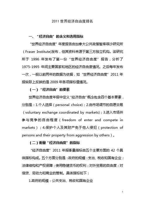 2011世界经济自由度排名